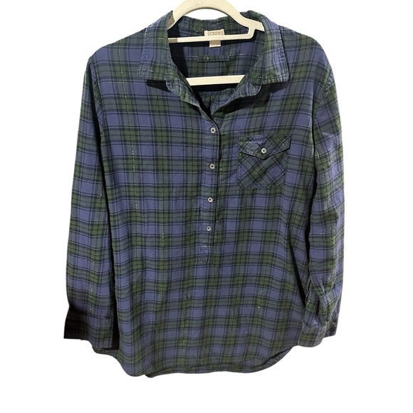 J. Crew metallic gold thread plaid half button down shirt l - Picture 2 of 8